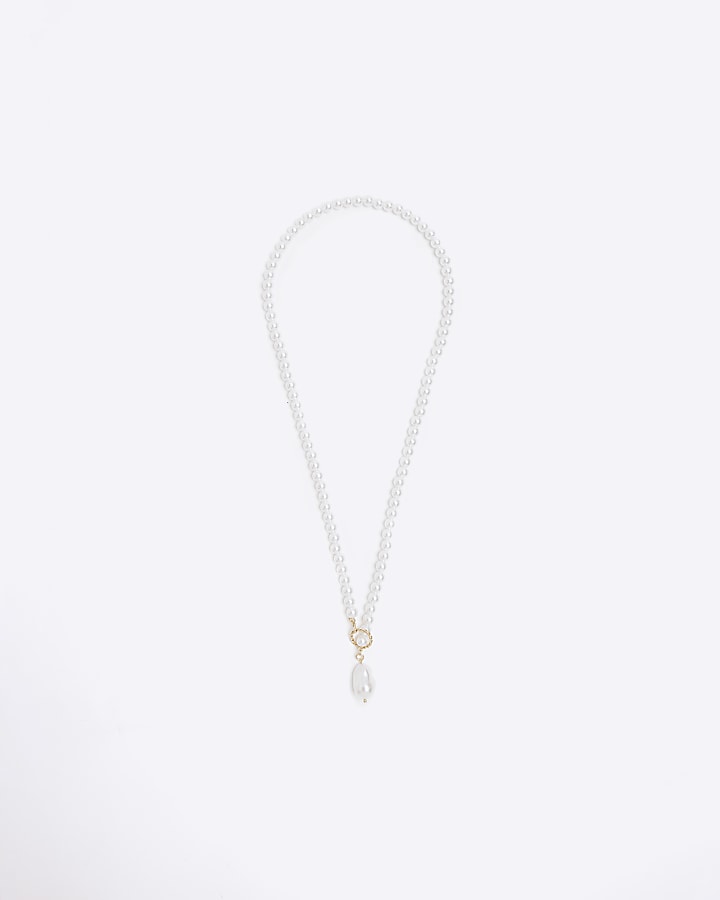 White pearl pendent adjustable necklace