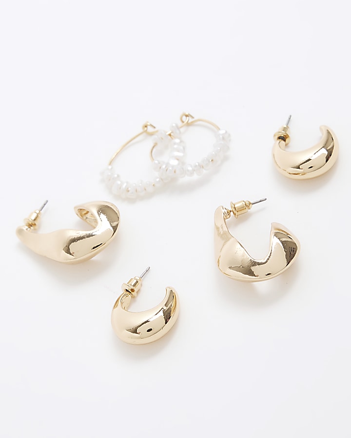 Gold colour pearl hoop earrings multipack