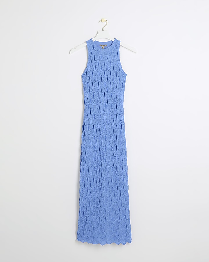 Blue textured bodycon midi dress