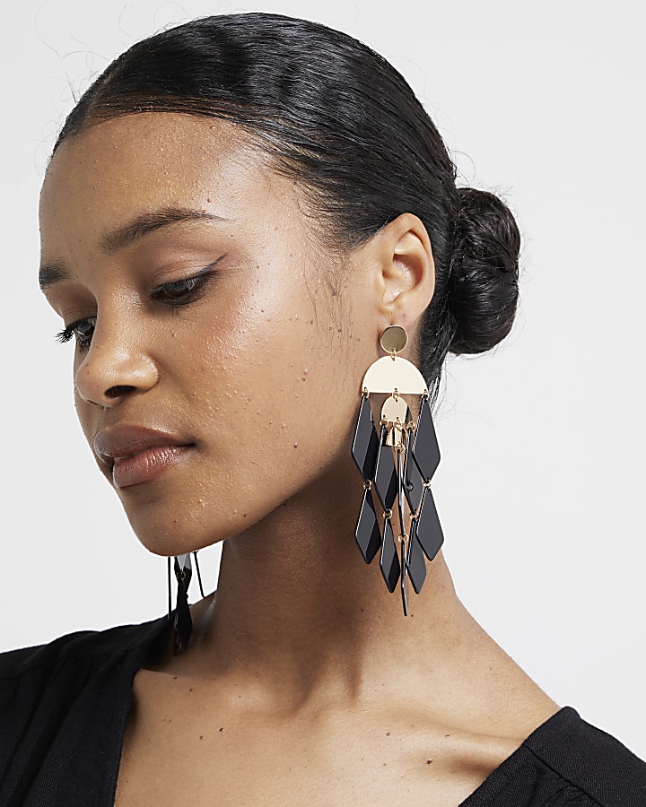 Black drape drop earrings
