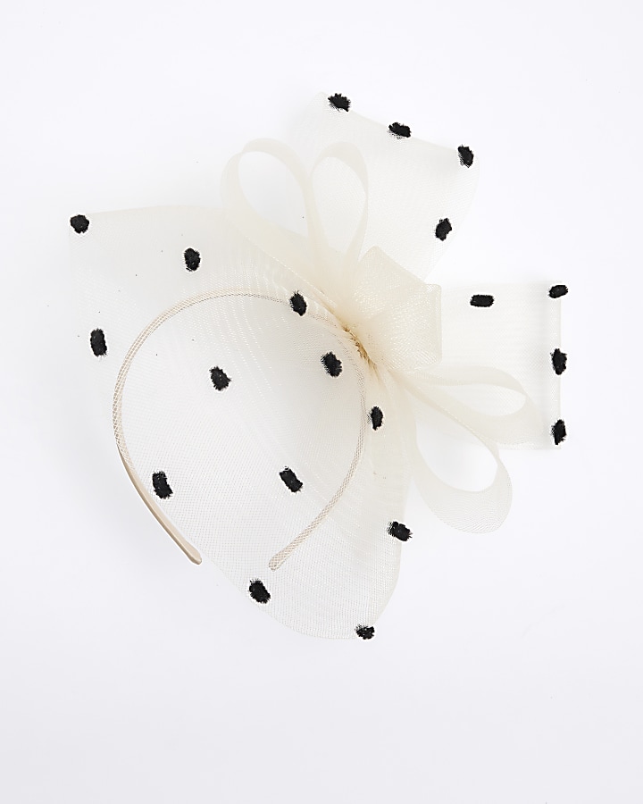 Cream spot print bow fascinator headband
