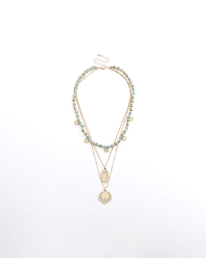 Gold colour charm layered necklace