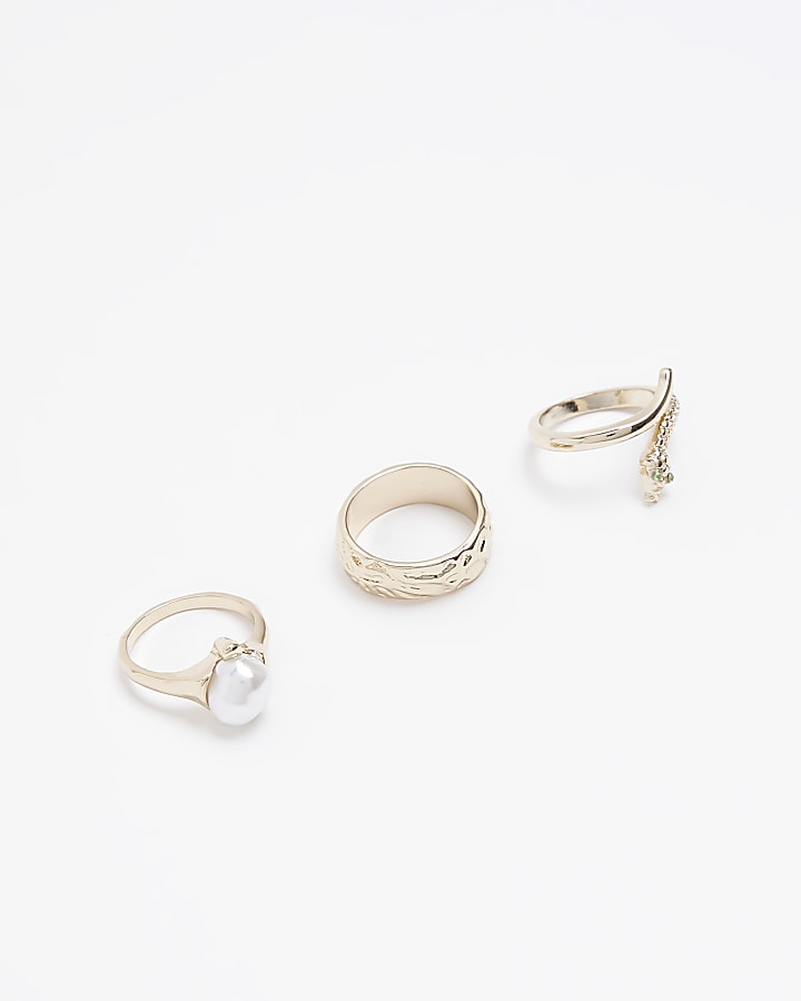 Gold snake and pearl ring multipack