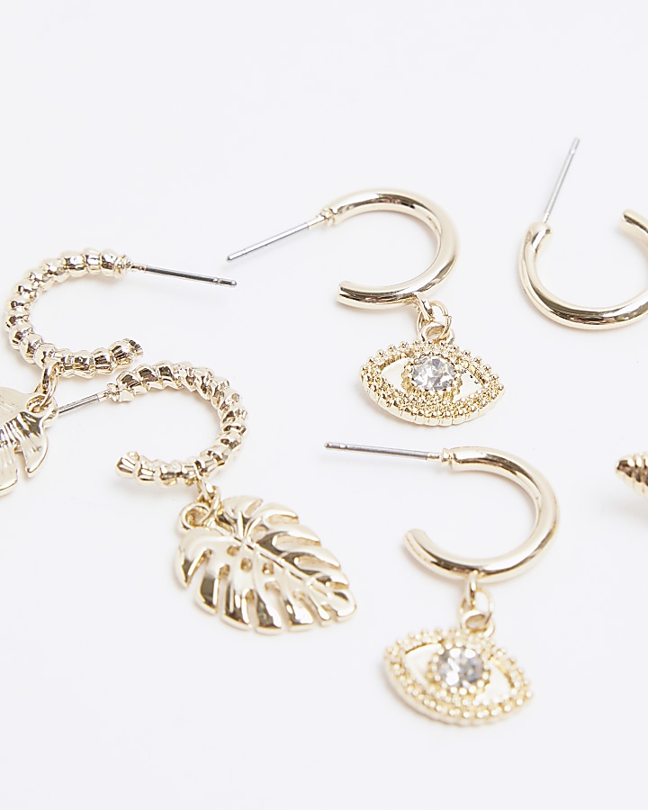 Gold charm hoop earrings multipack
