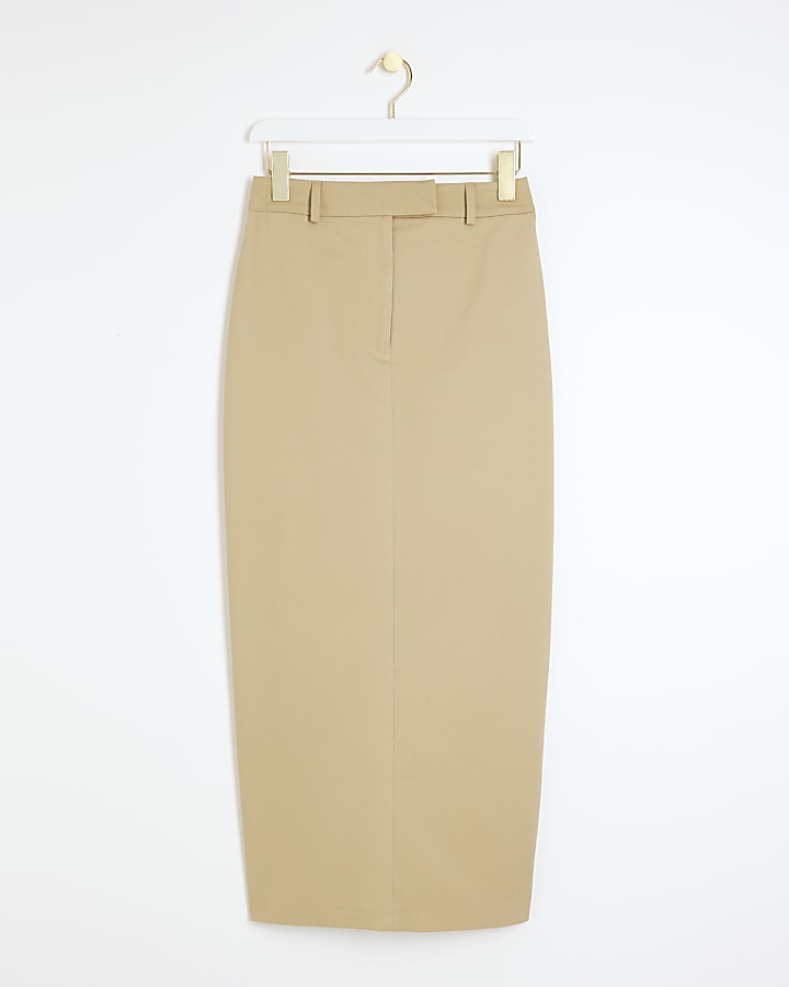 Beige Long Tailored Maxi Skirt