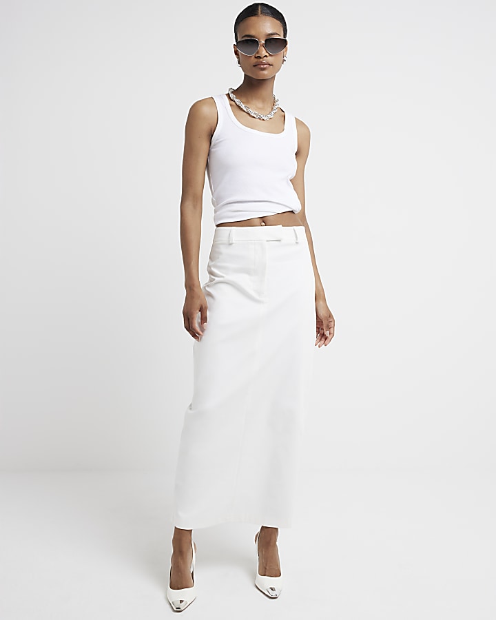 White ultra long tailored maxi skirt