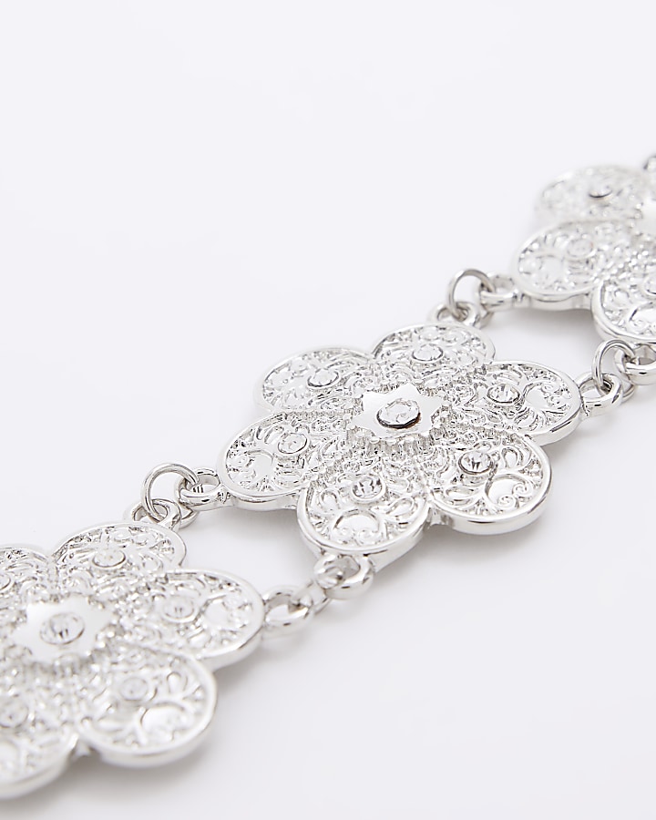 Silver colour flower detail chunky belt