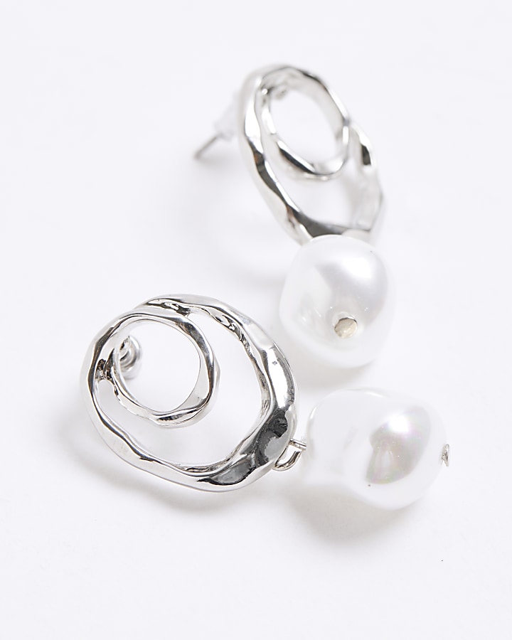 Silver Pearl Swirl Earrings