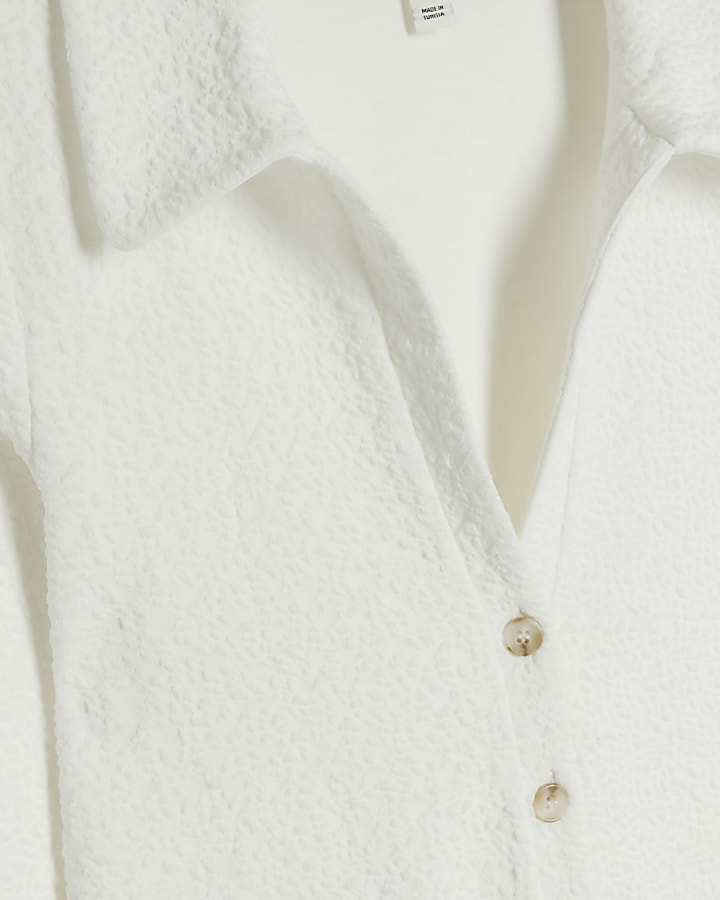 Cream textured long sleeve shirt