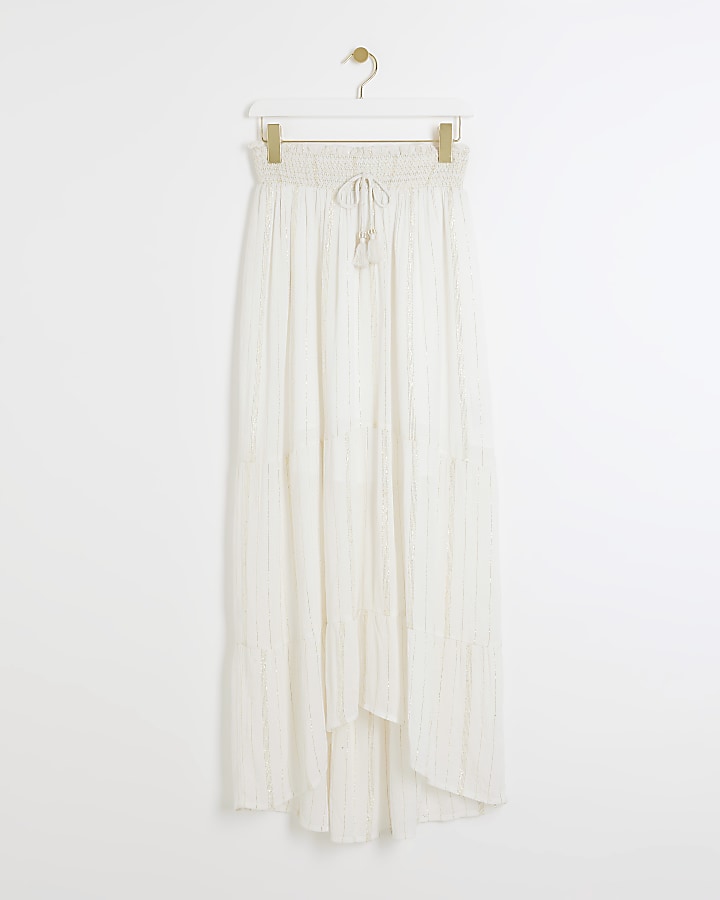Cream glitter tiered beach maxi skirt