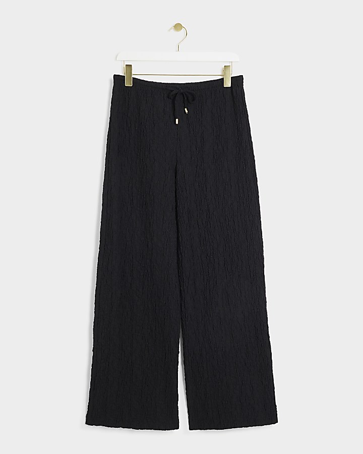 Black Textured Wide Leg Trousers