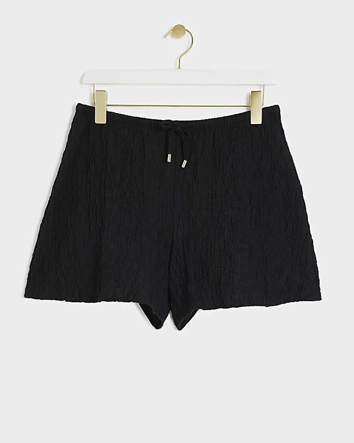Black textured pull on shorts