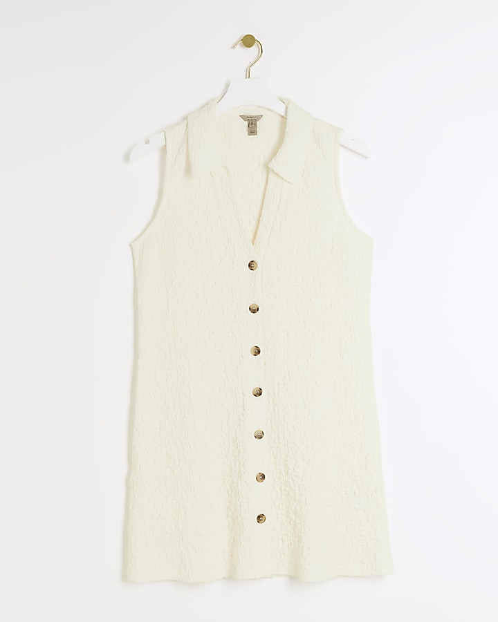 Cream textured mini shirt dress