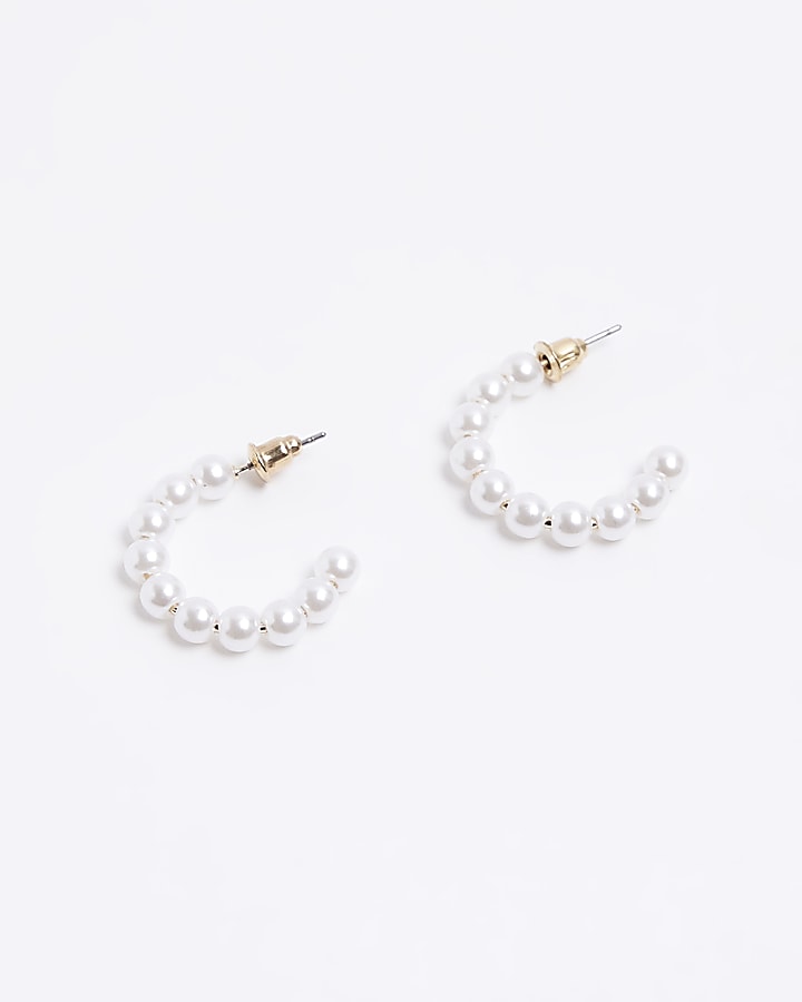 Gold pearl hoop earrings