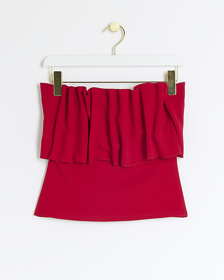 Red Frill Bandeau Top