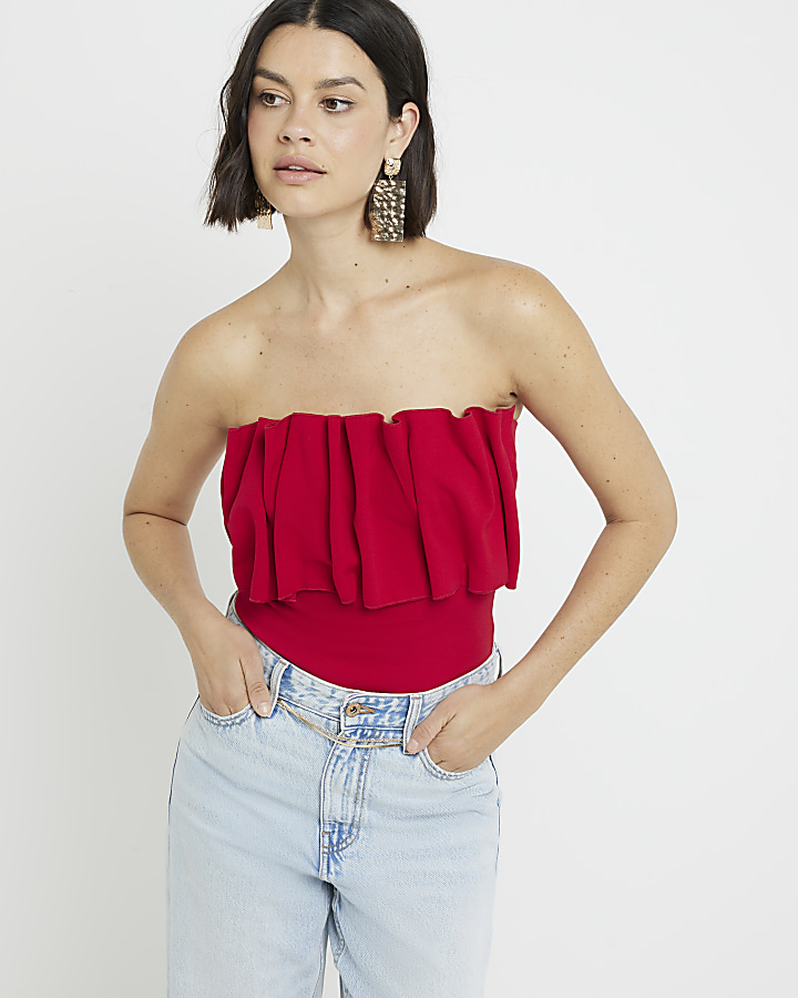 Red Frill Bandeau Top