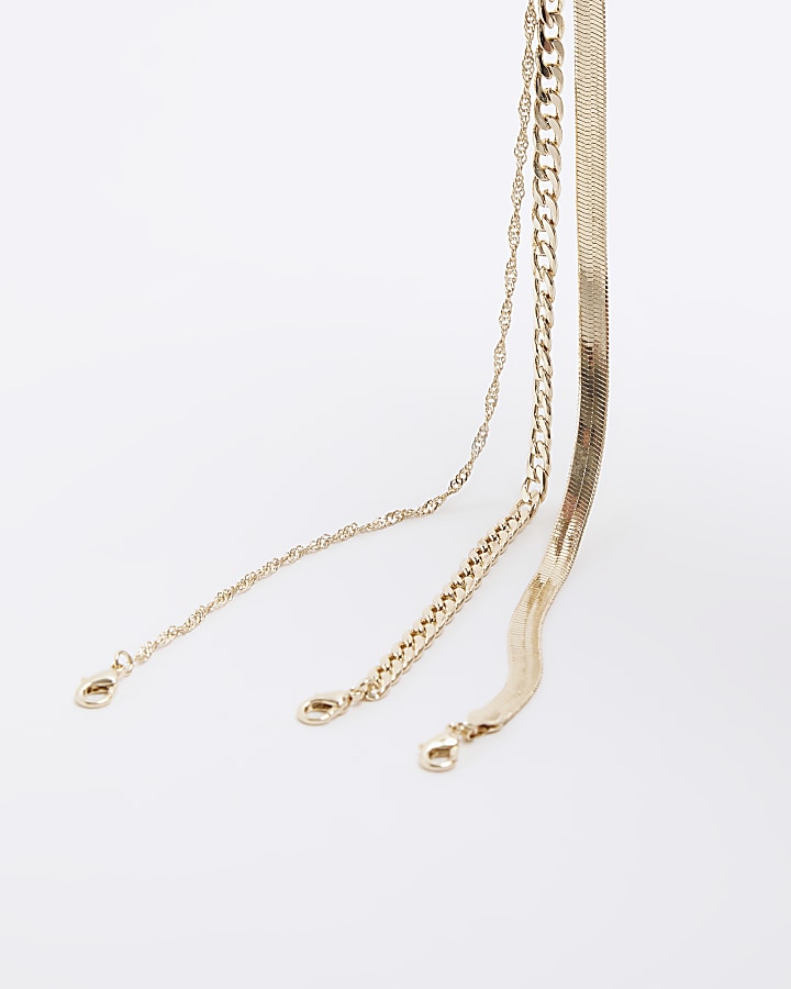 Gold colour chain 3 anklet multipack