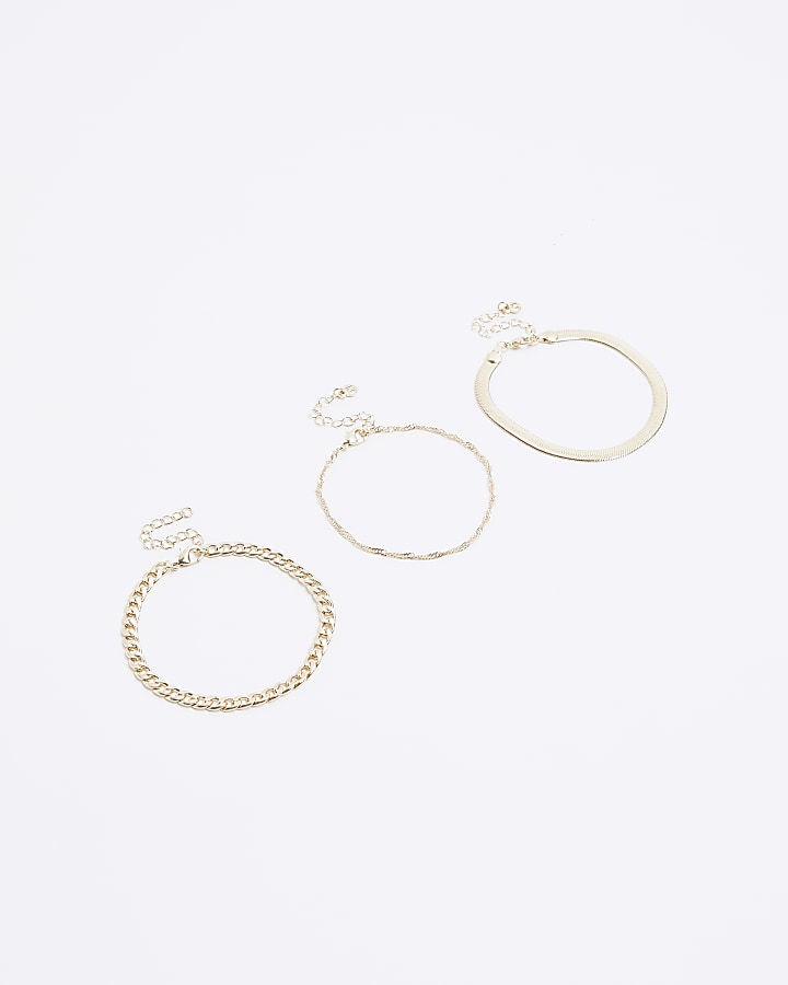 Gold colour chain 3 anklet multipack