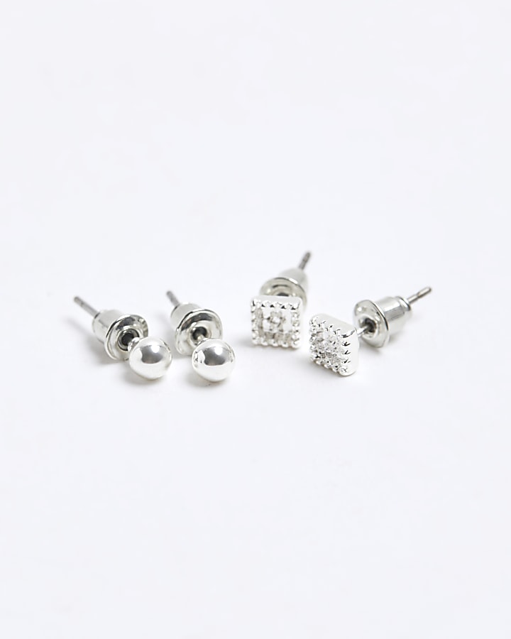 Silver colour stone earrings multipack