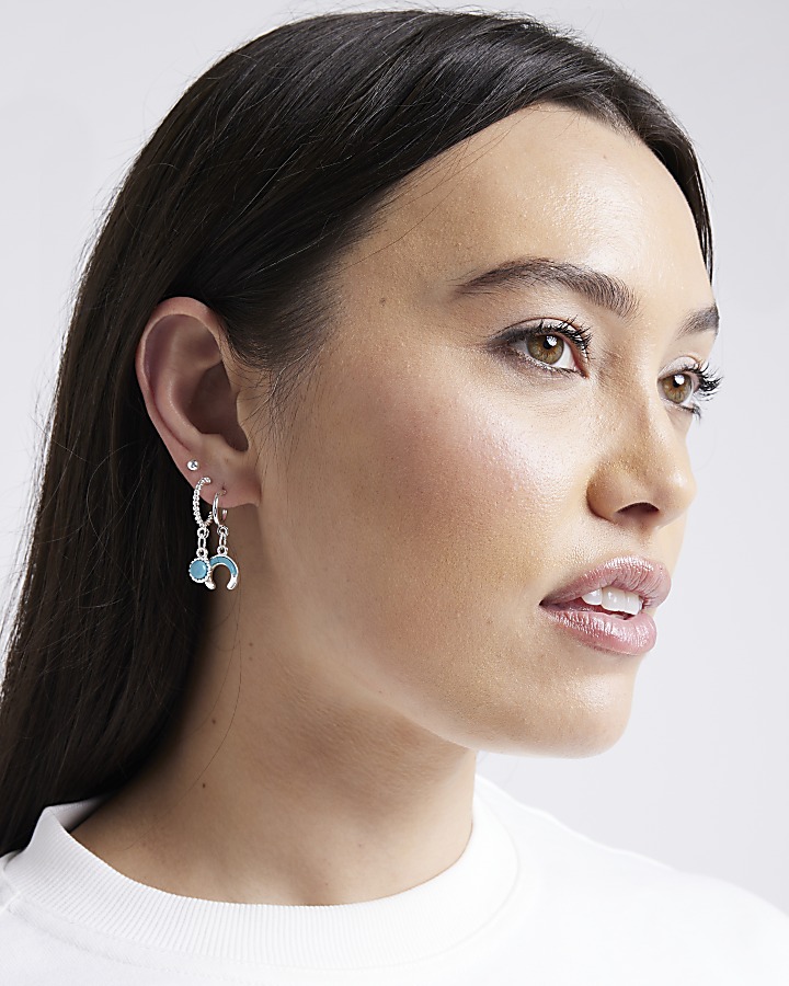 Silver colour stone earrings multipack
