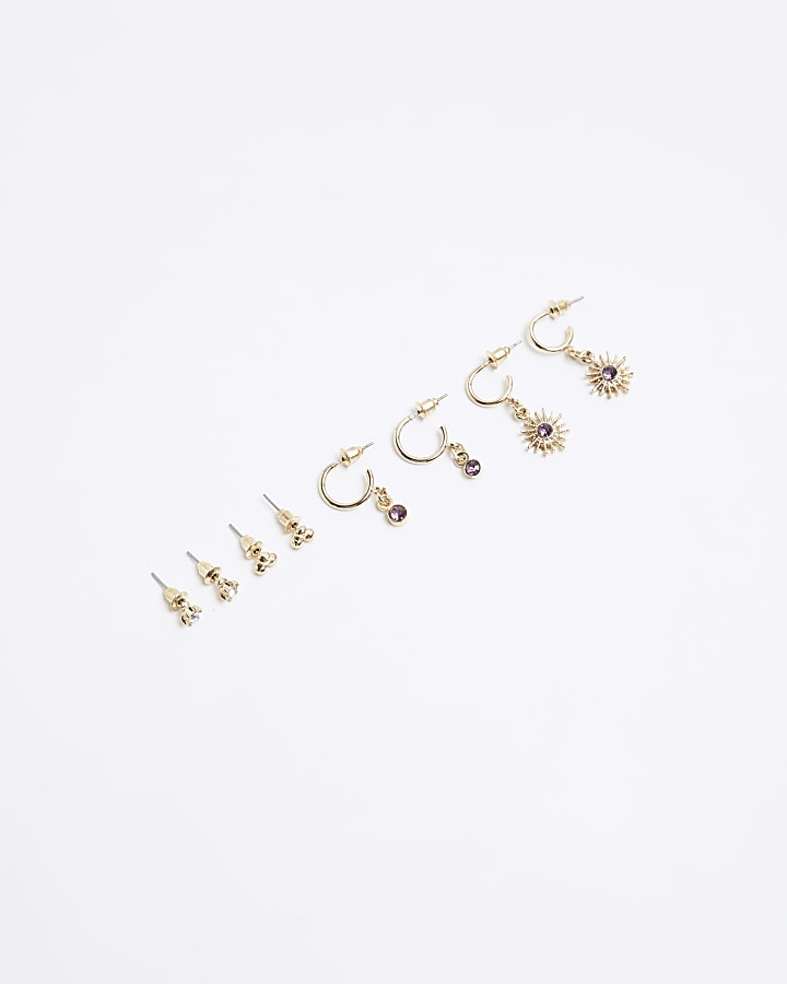 Gold colour amethyst stone earrings multipack