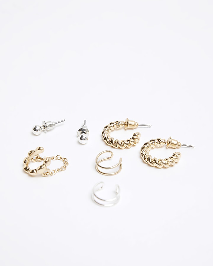 Gold colour cuff earrings multipack