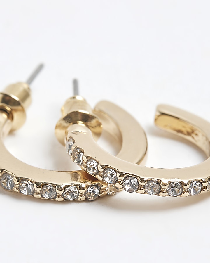 Gold colour diamantine earrings multipack