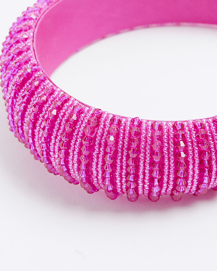 Pink Padded Beaded Headband