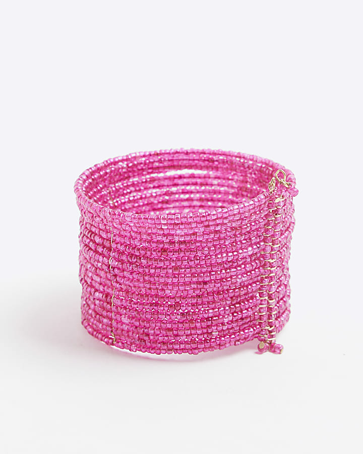 Pink Beaded Cuff Bracelet