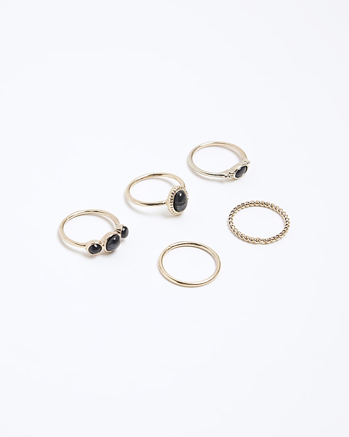 Gold colour stone ring multipack