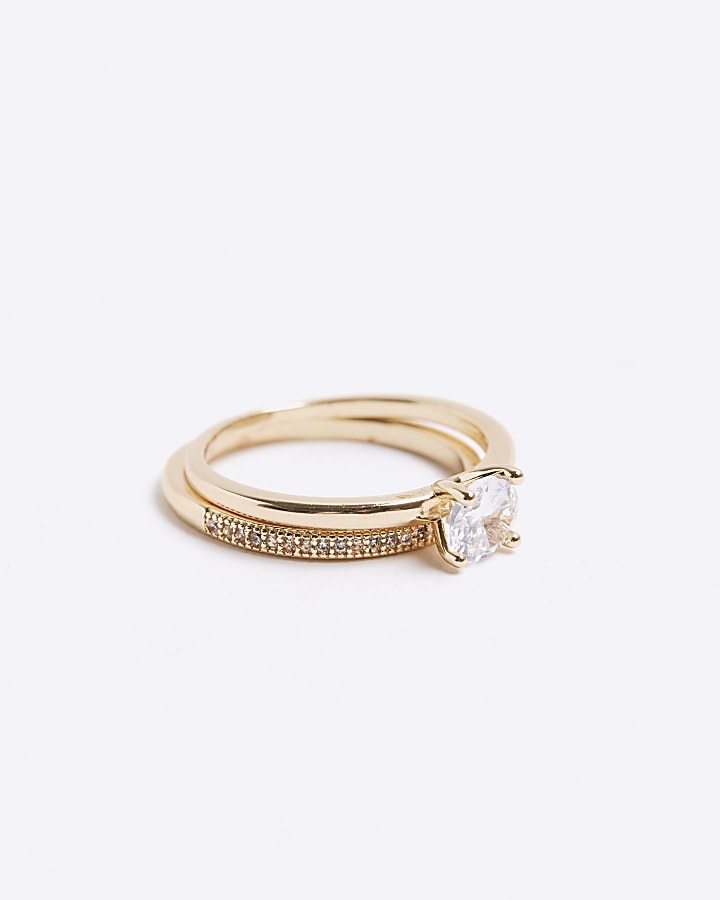 Gold Diamante Set Ring Multipack