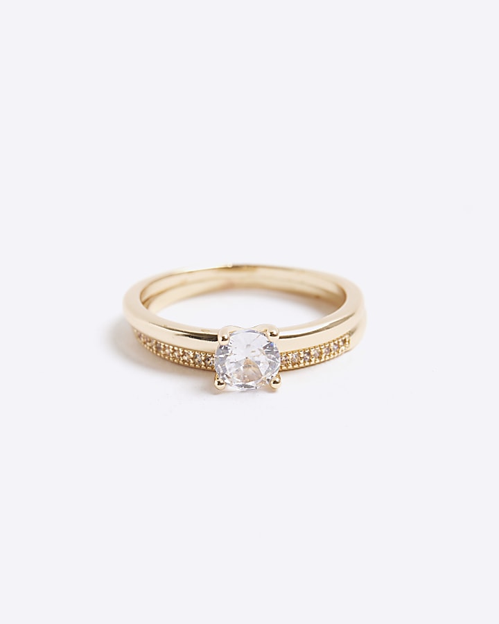 Gold Diamante Set Ring Multipack