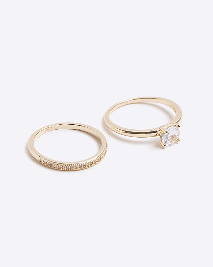 Gold Diamante Set Ring Multipack