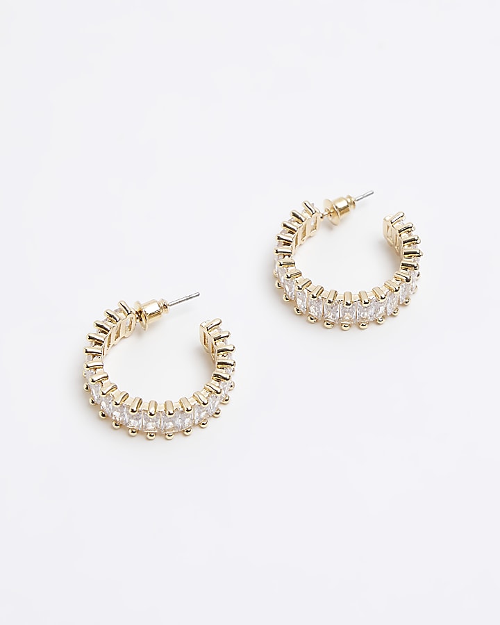 Gold colour diamantine hoop earrings