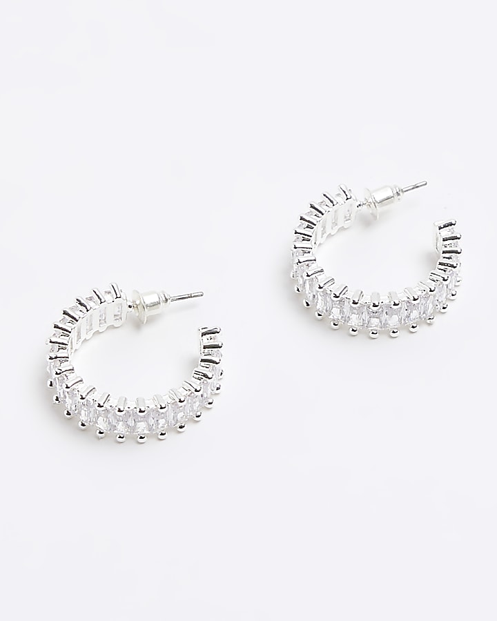 Silver colour diamantine hoop earrings