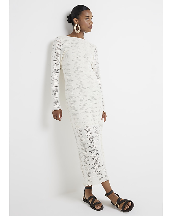 Cream Crochet Bodycon Maxi Dress