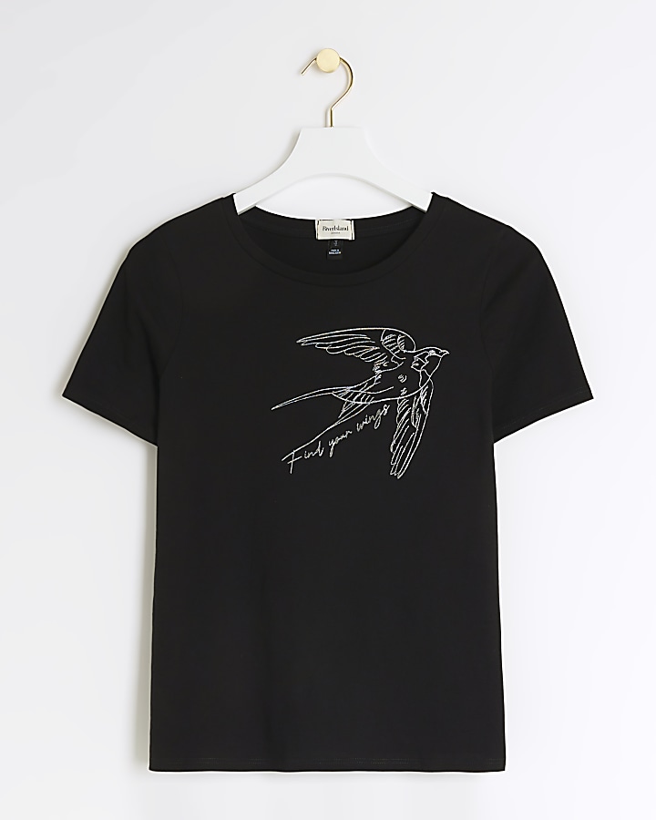 Black bird graphic t-shirt