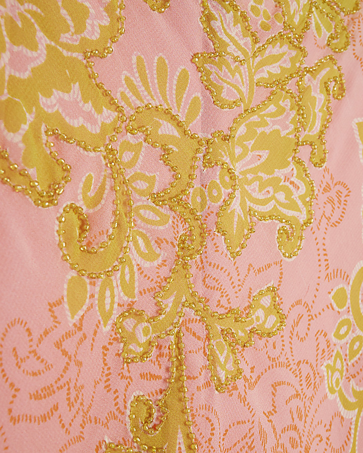 Pink Floral Cowl Neck Slip Mini Dress