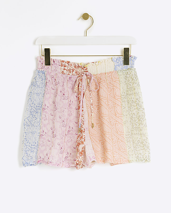 Pink floral pull on shorts