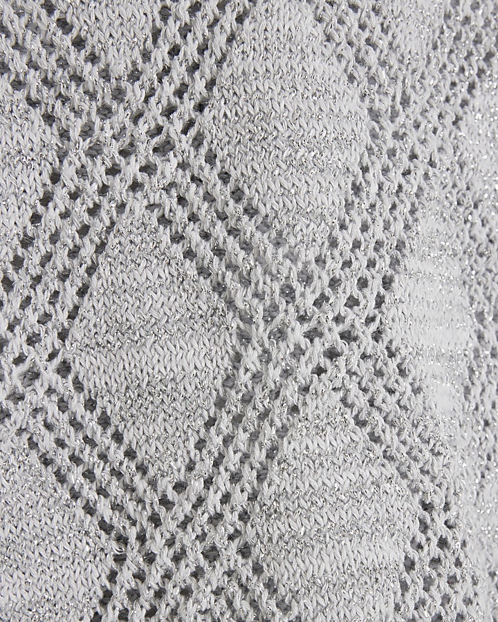 Silver crochet tie back long sleeve top