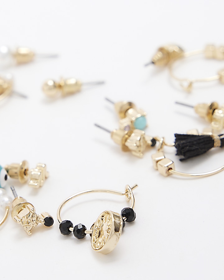Gold colour stone hoop earrings multipack