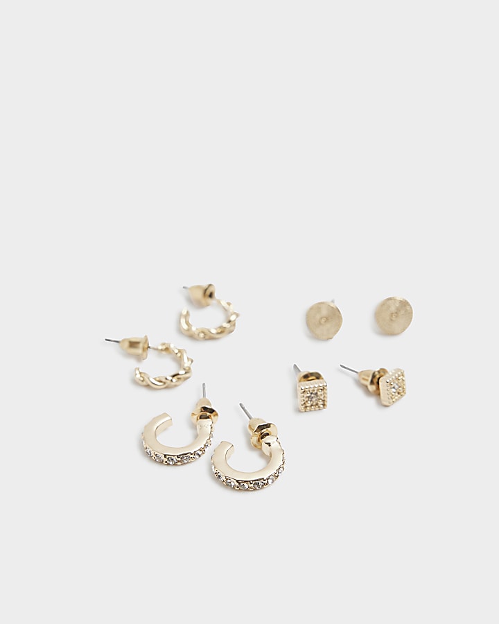Gold stud and hoop earrings multipack