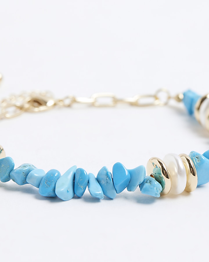 Blue chipping stones and pearl anklet