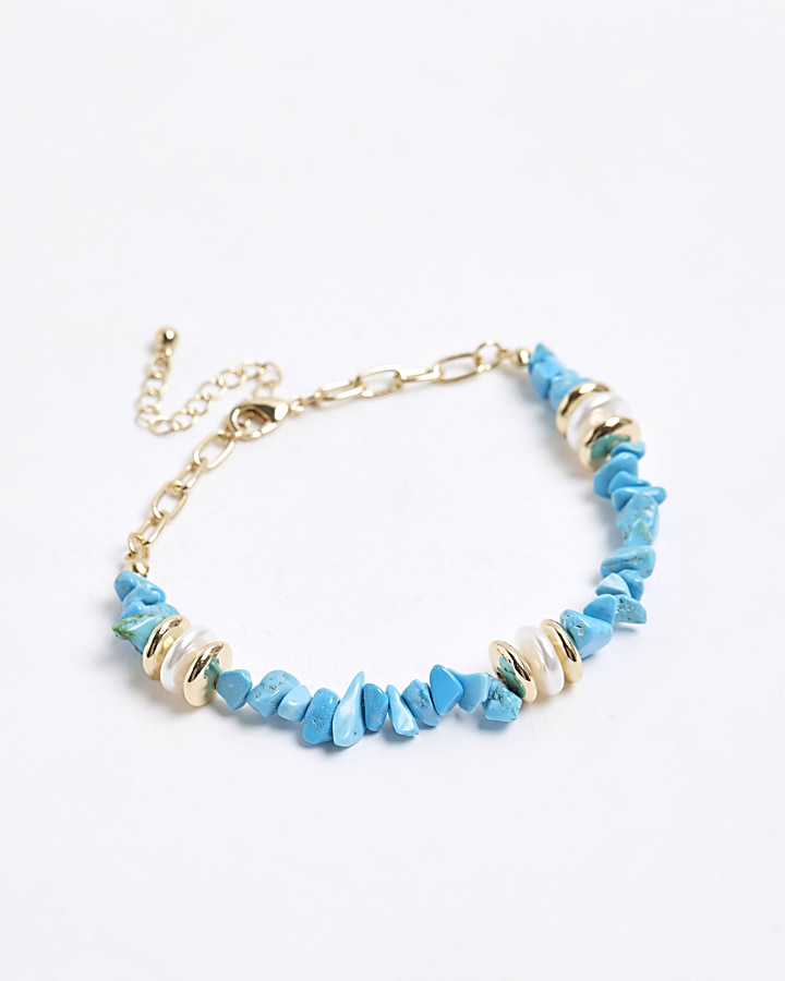 Blue chipping stones and pearl anklet
