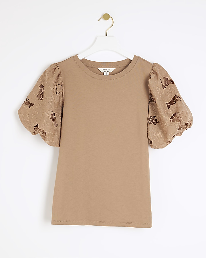 Beige floral puff sleeve top