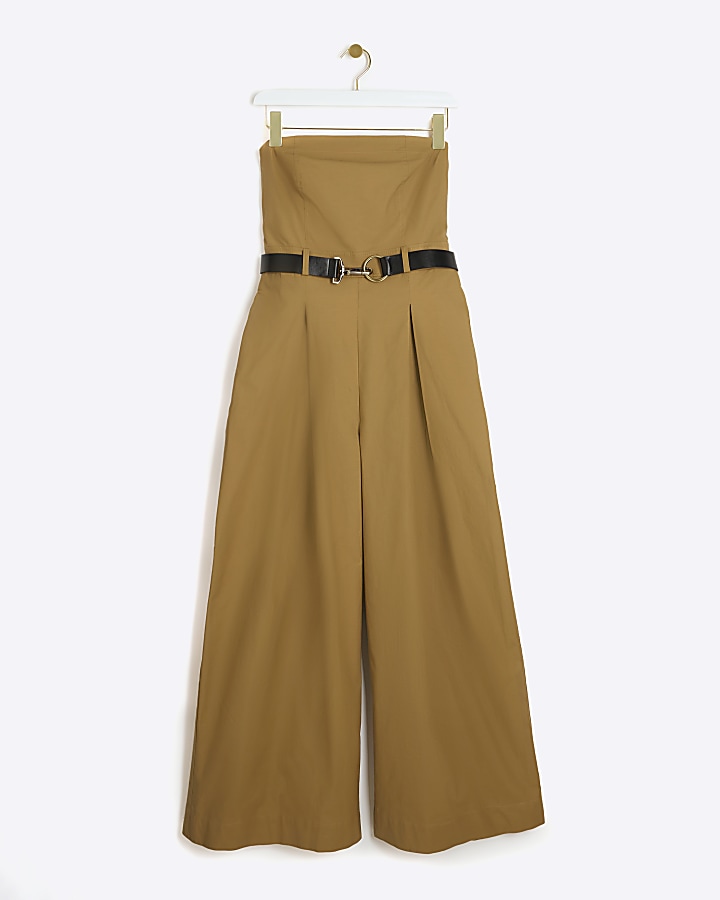 Beige belted bandeau jumpsuit | River Island