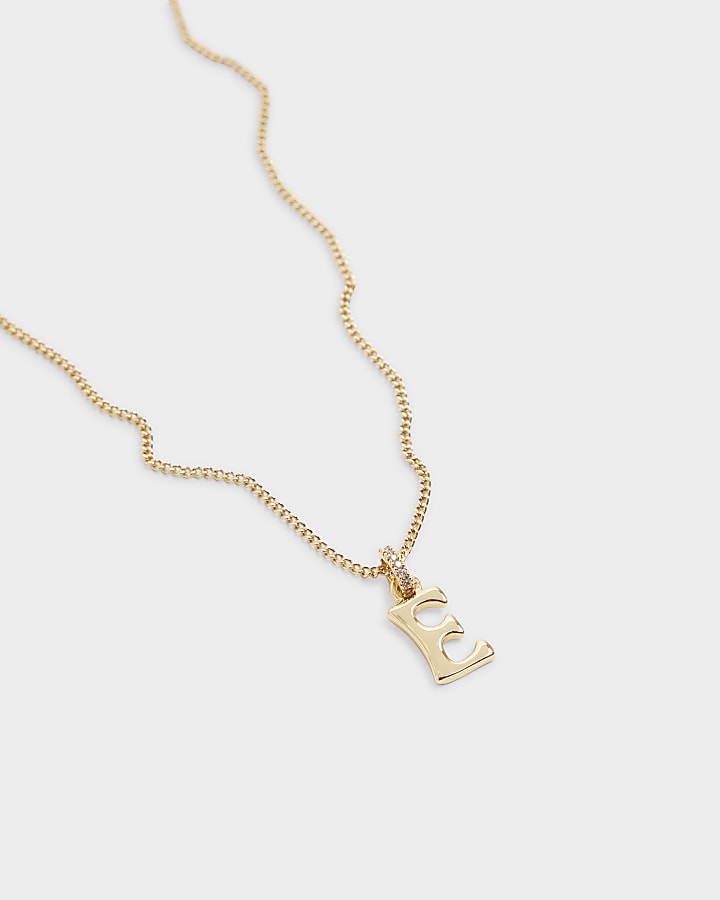 Gold Plated E Initial Necklace | River Island