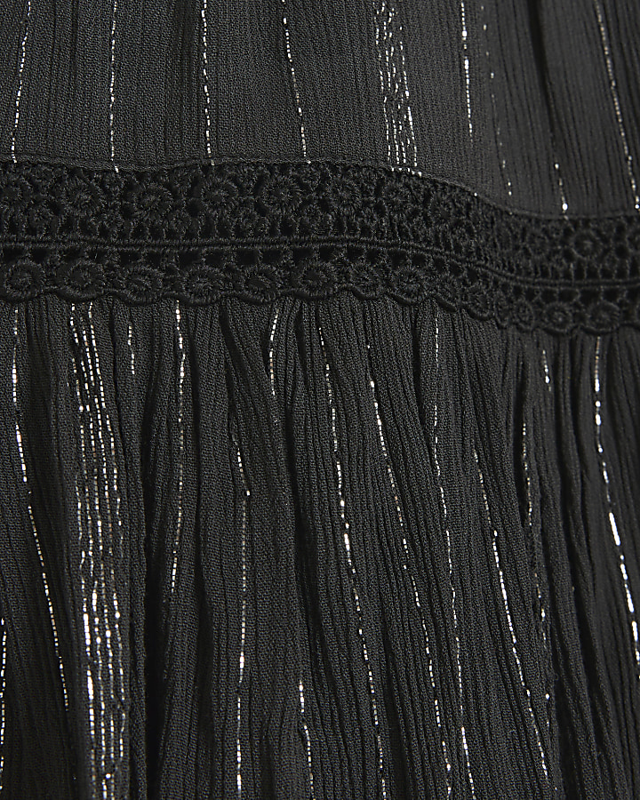 Black shirred metallic beach mini dress
