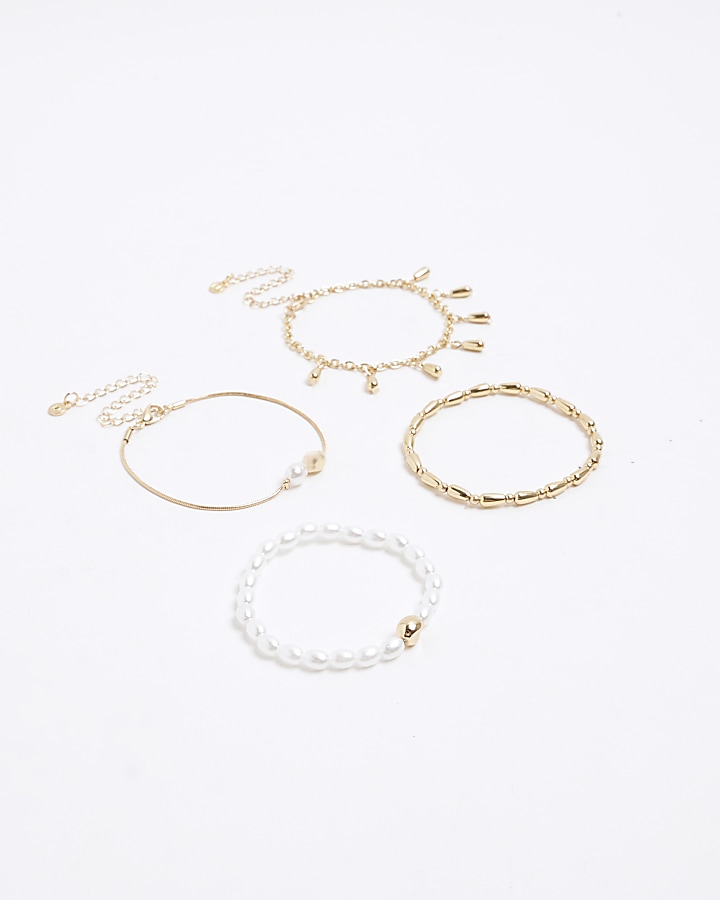 Gold colour pearl bracelet multipack