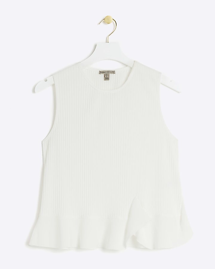 White plisse frill hem vest top